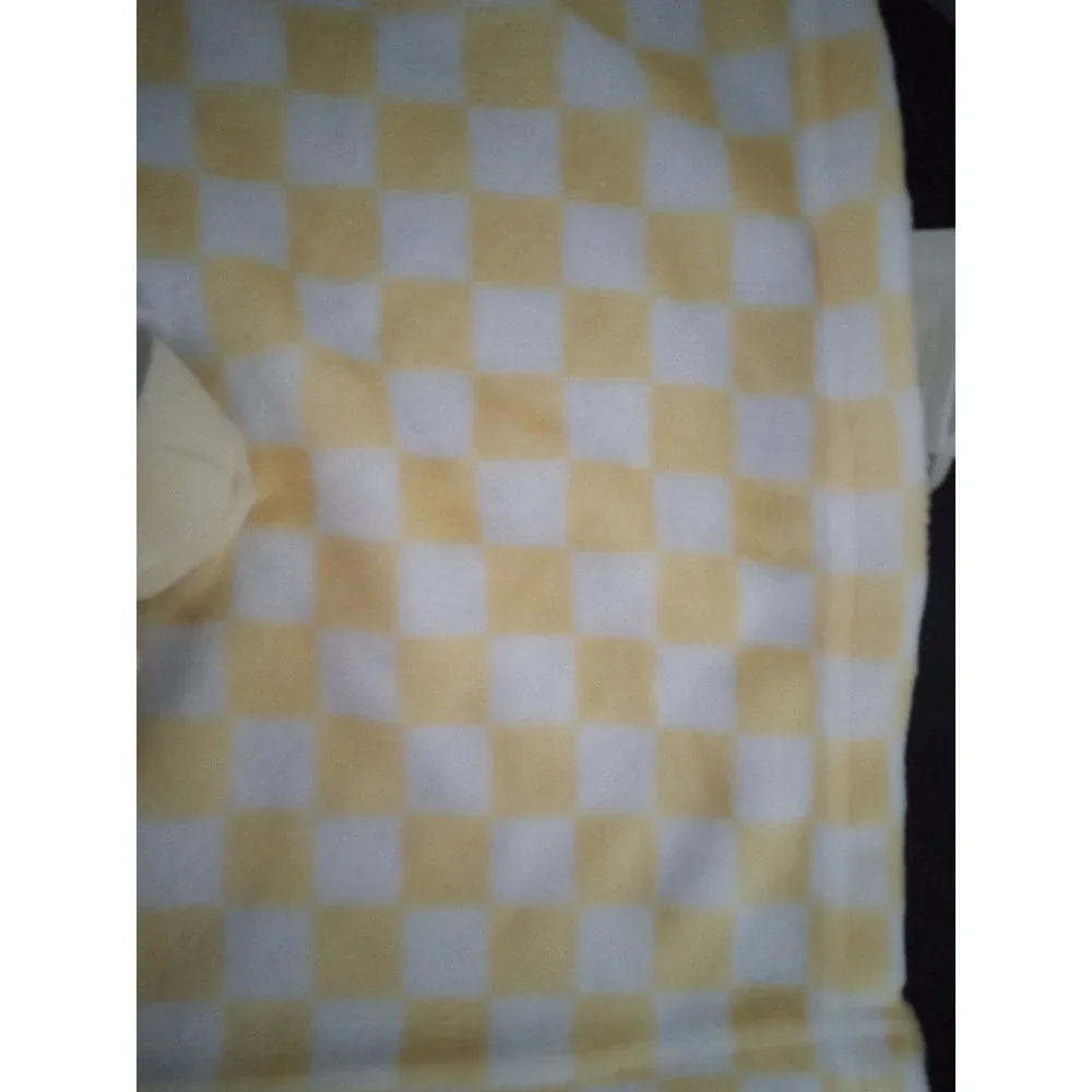 Lucky moon Bumble Bee Baby Lovey Security Blanket Yellow White‎ Checkered Plush